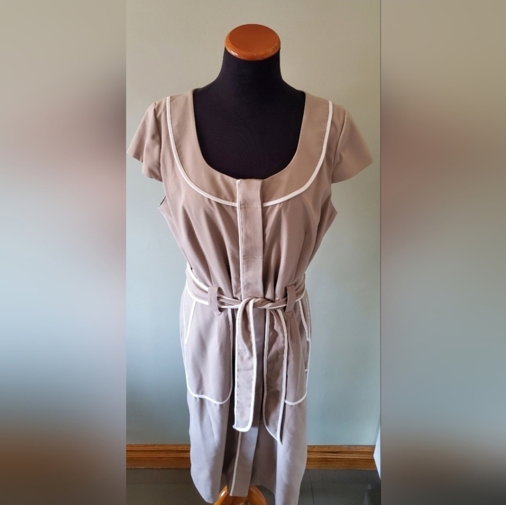 Dress Barn 16 Vintage Jackie O Timeless Contemporary Contrast Piping Midi Dress - Picture 5 of 9